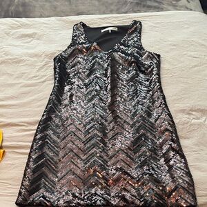 Trina Turk glitterati chevron Black and Silver  Sequin Mini Dress